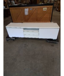 MEUBLE TV BAS BOIS BANC LAQUÉ 1 NICHE 4 TIROIRS 
