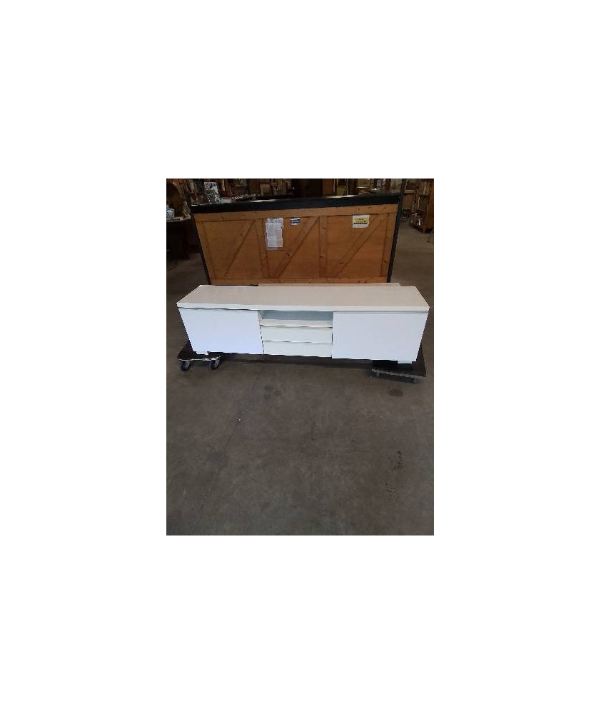 MEUBLE TV BAS BOIS BANC LAQUÉ 1 NICHE 4 TIROIRS 