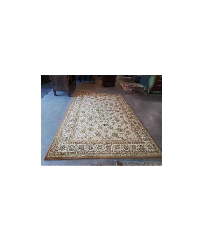 TAPIS LAINE TEBRIZ OCRE ET VERT AU FEUILLES 200X300