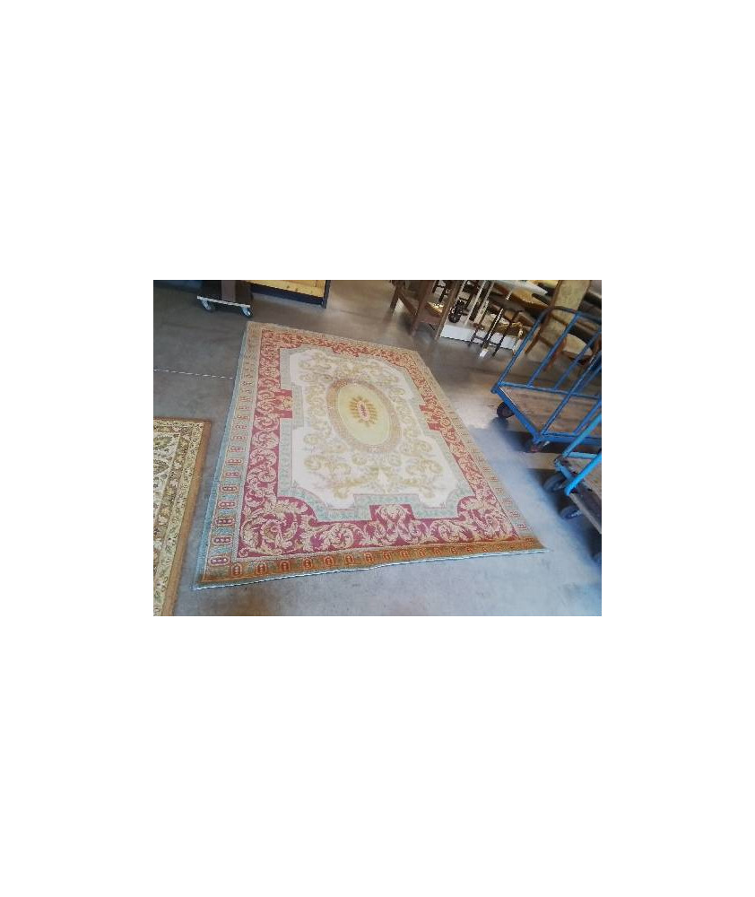 TAPIS LAINE ROUGE VERT OCRE AU MÉDAILLON 167X237