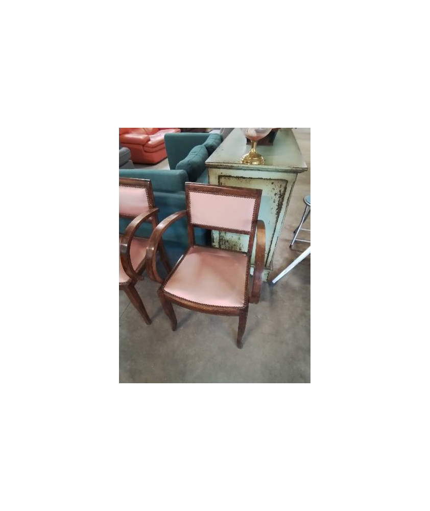 BRIDGE BOIS ASSISE ET DOSSIER CAPITONNÉ TISSU VIEUX ROSE ANNÉES 40