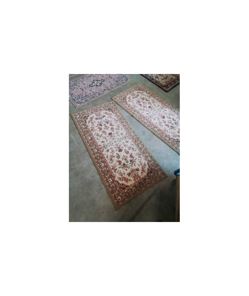 TAPIS LAINE VERT ECRU ROUGE 133X66CM