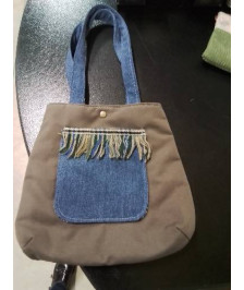 SAC TAUPE ET JEAN A FRANGES