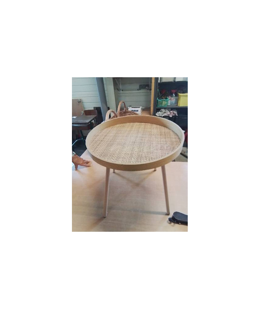 TABLE BASSE RONDE BOIS ET VANNERIE 