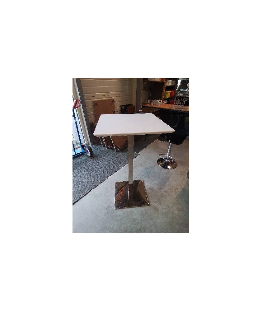 TABLE MANGE DEBOUT PIÈTEMENT MÉTAL CHROMÉ PLATEAU BOIS BLANC LAQUÉ 