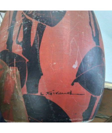 VASE ROUGE MOTIFS FEUILLES SIGNÉ 