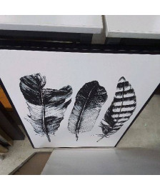 CADRE TOILÉ MOTIFS FEUILLES NOIR BLANC