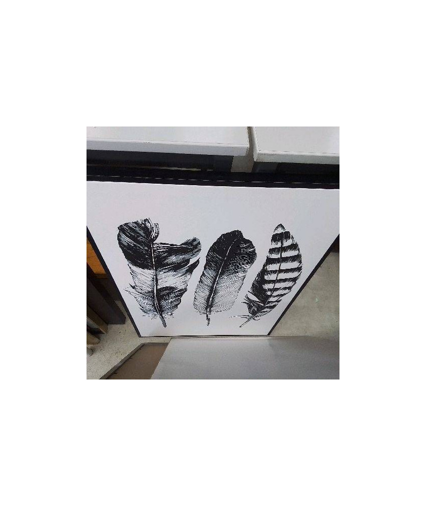CADRE TOILÉ MOTIFS FEUILLES NOIR BLANC