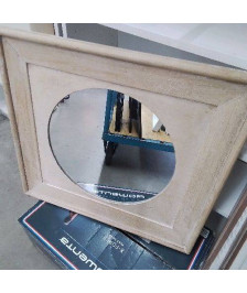 MIROIR BOIS CARRÉ AVEC MIROIR ROND