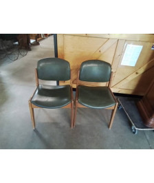 PAIRE DE CHAISES STEINER BOIS ASSISE ET DOSSIER CUIR VERT ANNÉES 50/60