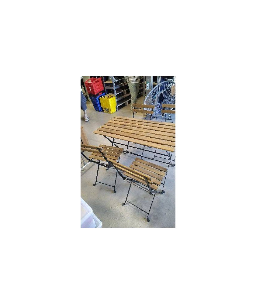 SALON DE JARDIN - TABLE + 4 CHAISES- EXTERIEUR/ ACACIA