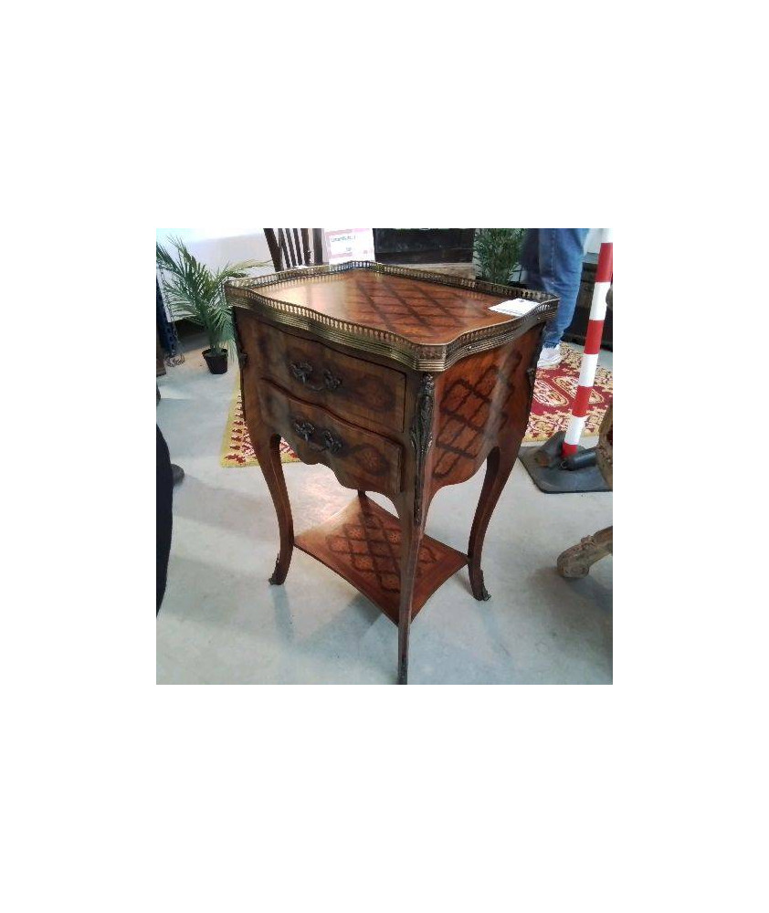 CHEVET MARQUETTERIE STYLE LOUIS XV AVEC GALERIE