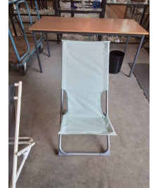 CHAISE DE JARDIN PLIANTE MÉTAL GRIS TOILE VERTE