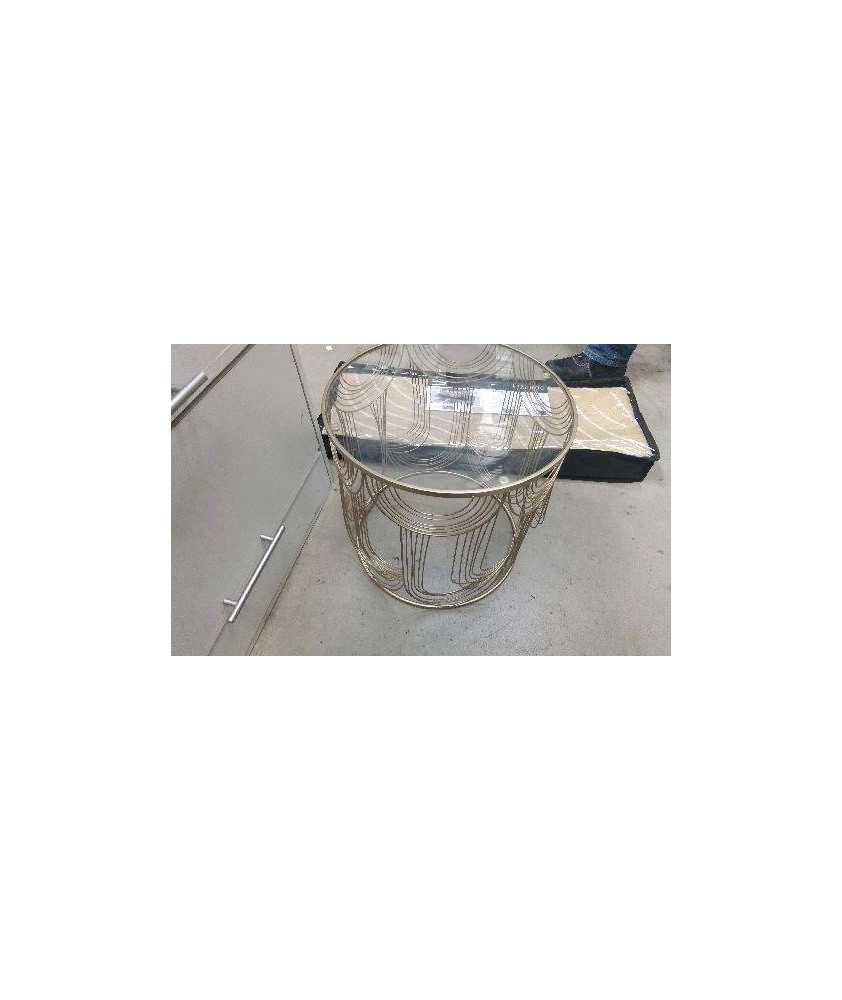 TABLE DAPPOINT RONDE DOREE DESSUS VERRE