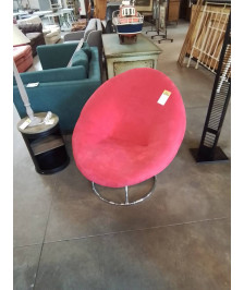 FAUTEUIL PIVOTANT TISSU FUSCHIA PIÈTEMENT MÉTAL CHROMÉ 