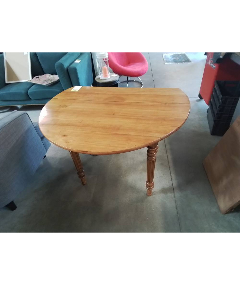 TABLE RONDE EXTENSIBLE A ABATTANTS PIEDS CANNELES 2 RALLONGES DE 50 CM