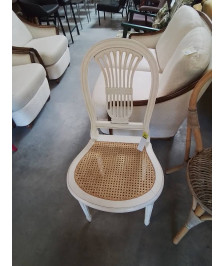CHAISE BOIS CANNÉ BLANC DOSSIER LYRE STYLE LOUIS XVI 