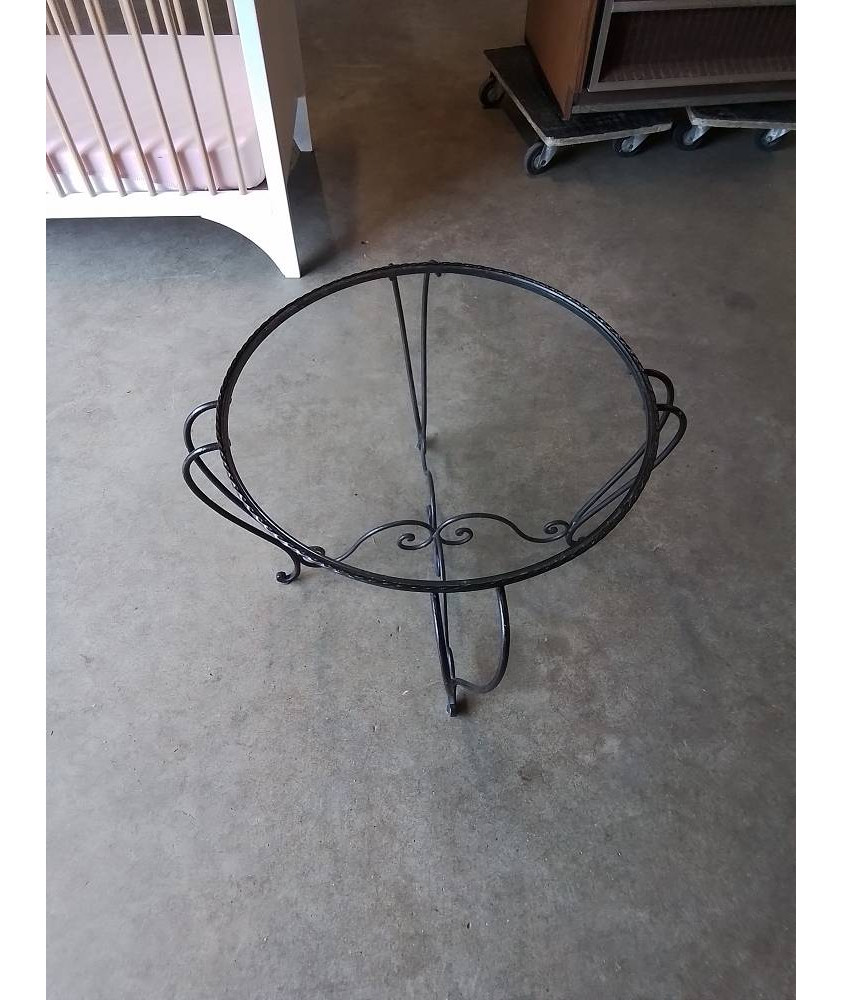 TABLE BASSE RONDE FER FORGÉ PLATEAU VERRE ANNEES 60