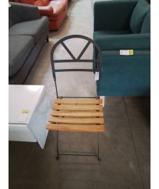 CHAISE PLIANTE METAL NOIR ASSISE BOIS AJOURÉ 