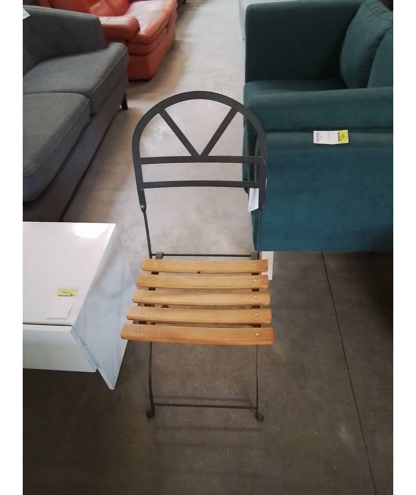 CHAISE PLIANTE METAL NOIR ASSISE BOIS AJOURÉ 