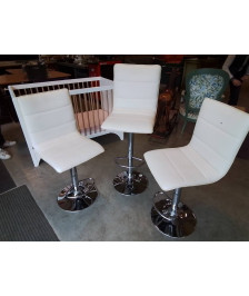 TABOURET DE BAR PIVOTANT ET REGLABLE PU BLANC PIÈTEMENT MÉTAL CHROMÉ 