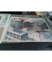 AFFICHE SCOLAIRE ROSSIGNOL LA MINE DE CHARBON ET L USINE HYDROELECTRIQUE