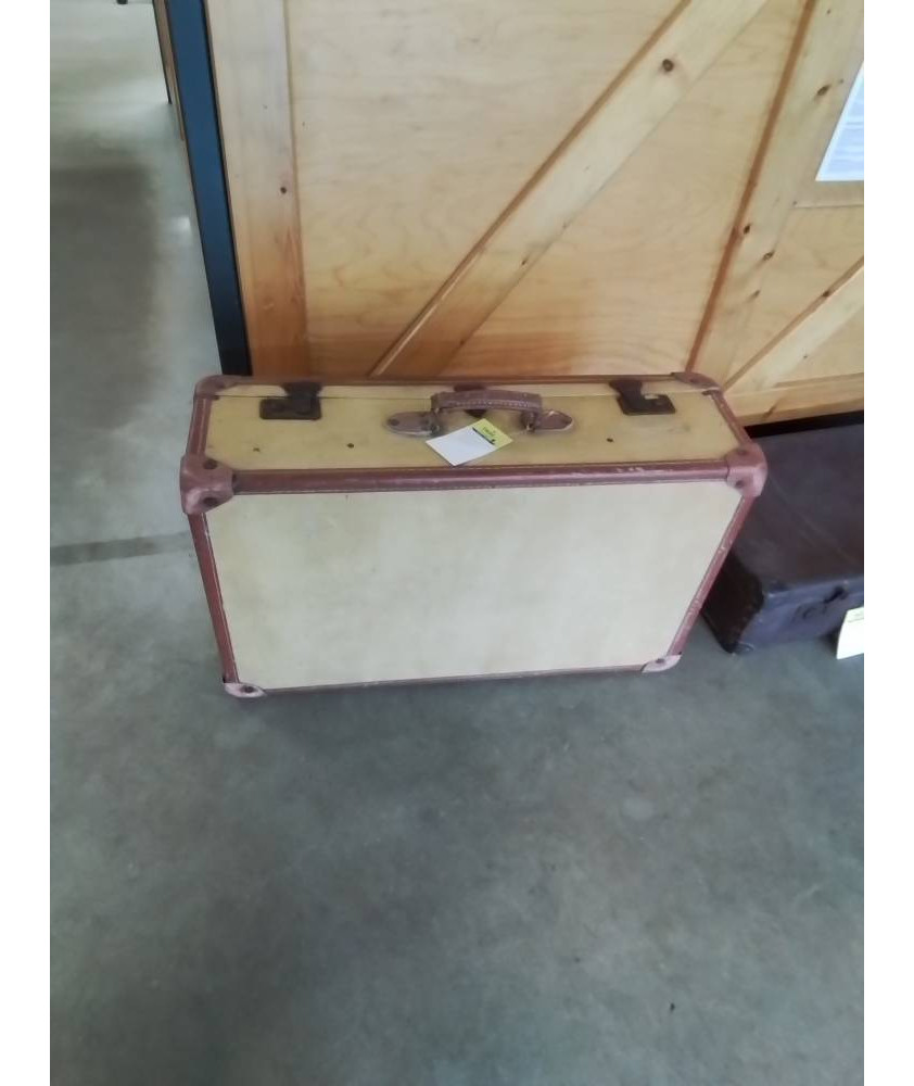 VALISE BOIS JAUNE  ET CUIR DEBUT XXE 