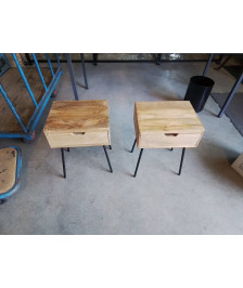 CHEVET BOIS NATUREL PIEDS METAL NOIR 