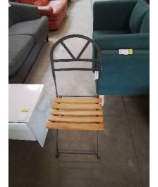 CHAISE PLIANTE METAL NOIR ASSISE BOIS AJOURÉ 