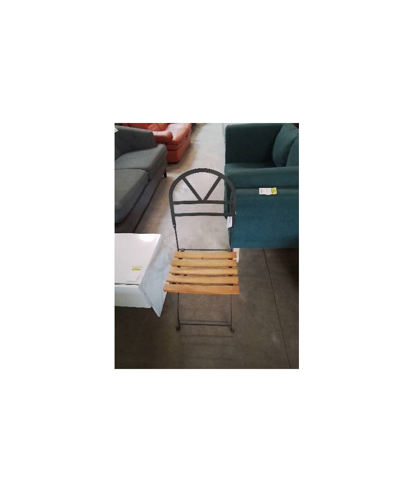 CHAISE PLIANTE METAL NOIR ASSISE BOIS AJOURÉ 