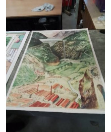 AFFICHE SCOLAIRE ROSSIGNOL LA MINE DE CHARBON ET L USINE HYDROELECTRIQUE