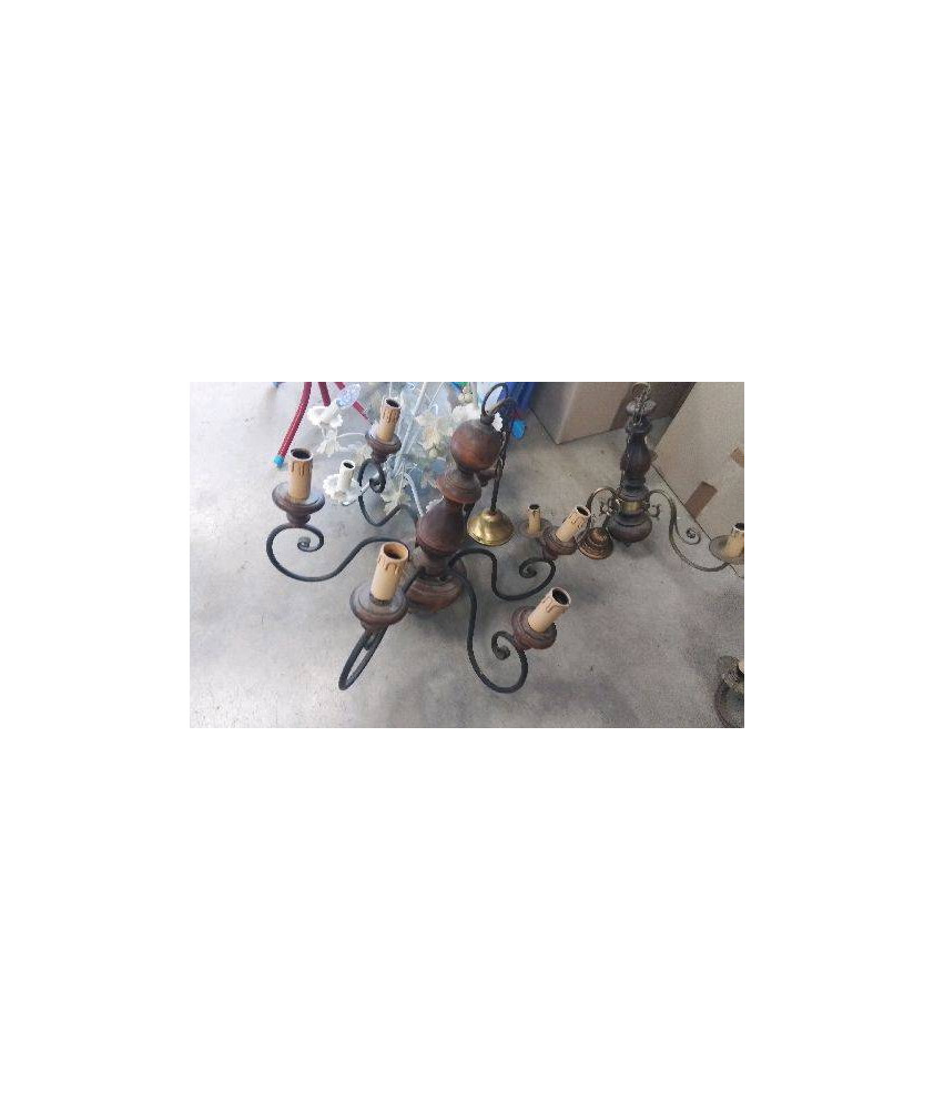 LUSTRE BOIS FER 6 BRANCHES 