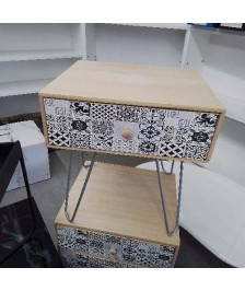 CHEVET BOIS MOTIF CARREAUX DE CIMENT PM