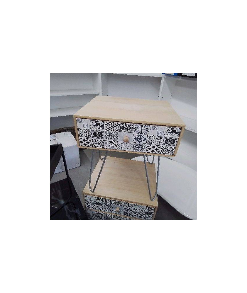 CHEVET BOIS MOTIF CARREAUX DE CIMENT PM