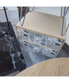 CHEVET BOIS MOTIF CARREAUX DE CIMENT GM