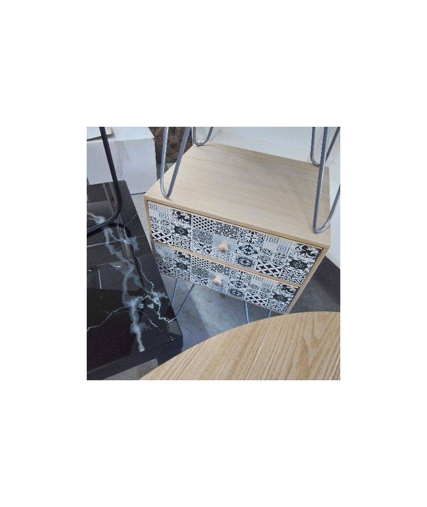 CHEVET BOIS MOTIF CARREAUX DE CIMENT GM