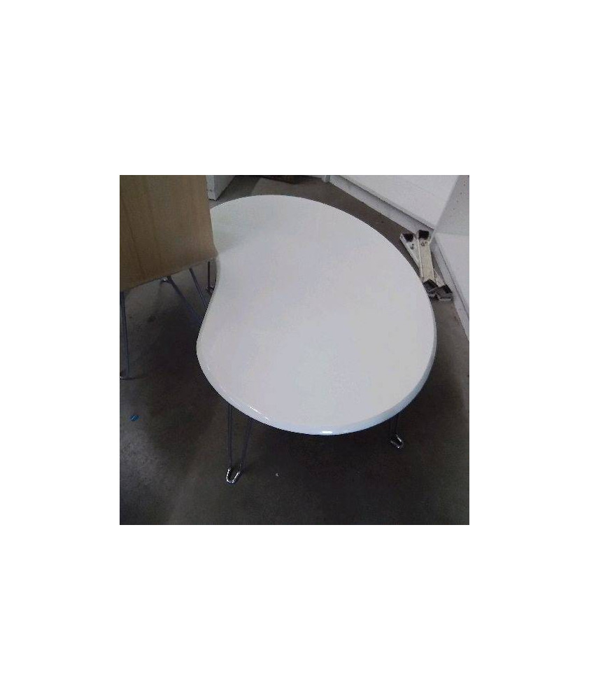TABLE BLANCHE FORME HARICOT PIEDS PLIABLES 
