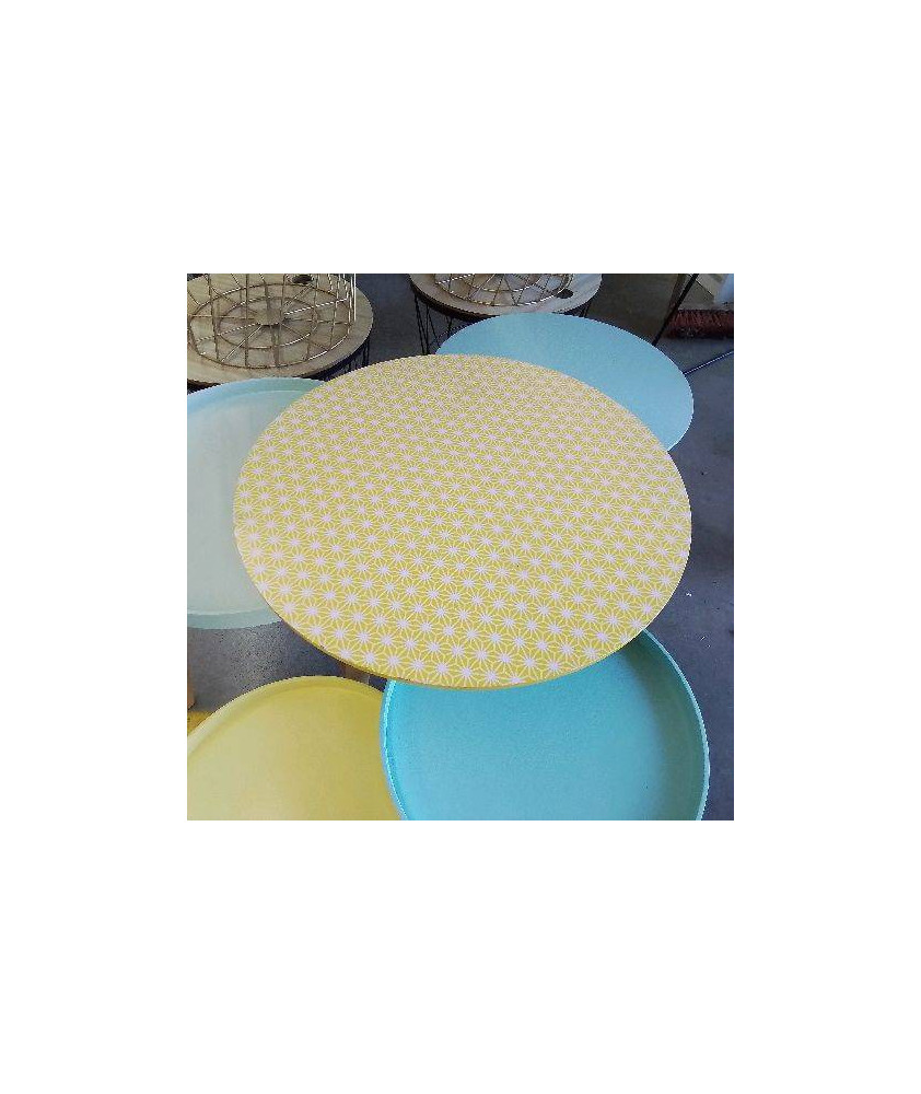 TABLE BASSE JAUNE GM A MOTIFS