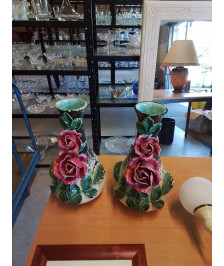 PAIRE DE VASE BARBOTINE CÉRAMIQUE FIN XIXE DÉBUT XXE