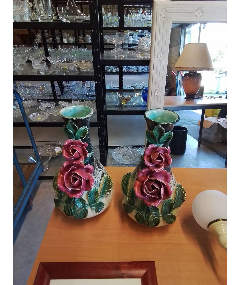 PAIRE DE VASE BARBOTINE CÉRAMIQUE FIN XIXE DÉBUT XXE