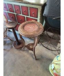SELLETTE RONDE TRIPODE BOIS DESSUS MARBRE ROSE FIN XIXE