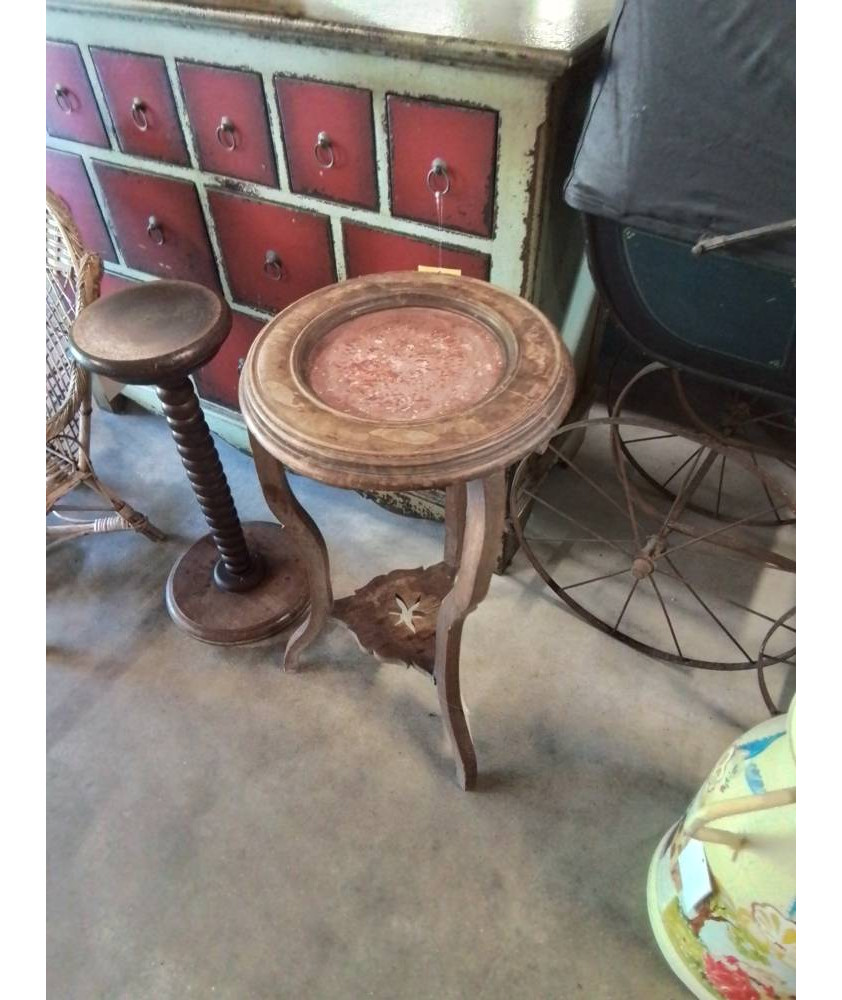 SELLETTE RONDE TRIPODE BOIS DESSUS MARBRE ROSE FIN XIXE