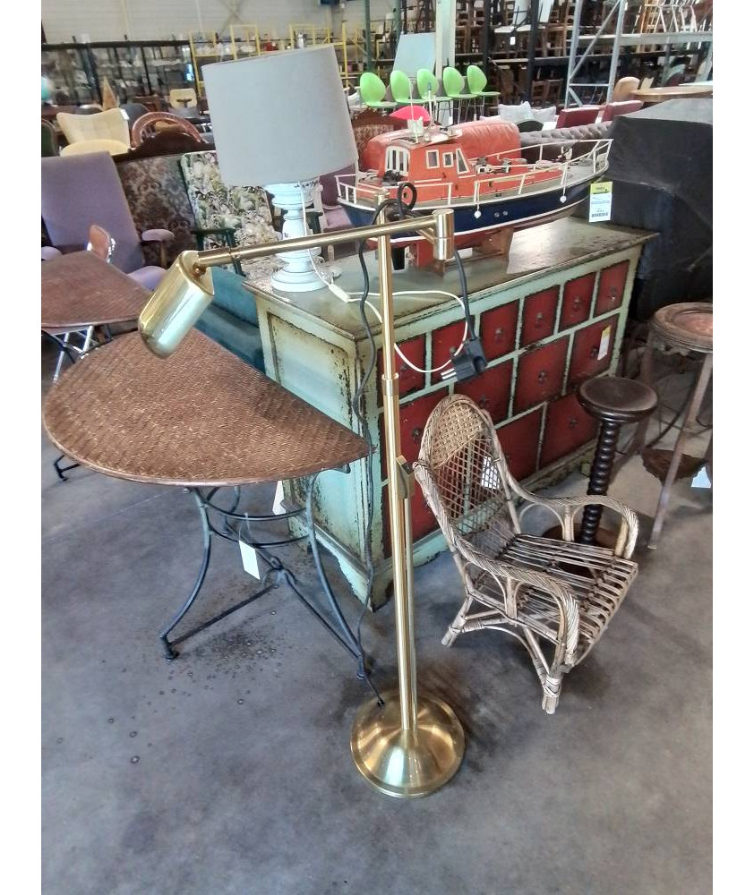 LAMPADAIRE ORIENTABLE HALOGÈNE A VARIATEUR MÉTAL DORÉ 