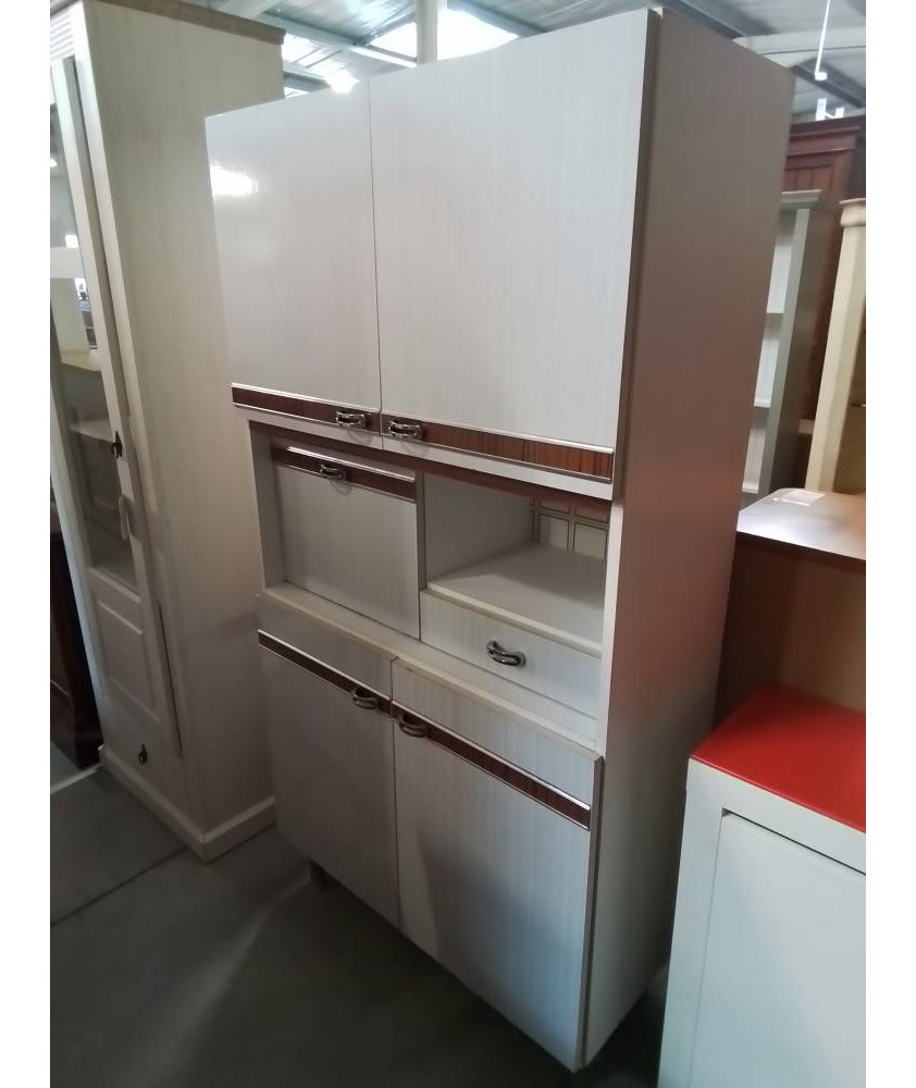 MEUBLE DE CUISINE FORMICA ECRU ET MARRON 5 PORTES 1 TIROIR 1 NICHE ANNÉES 70