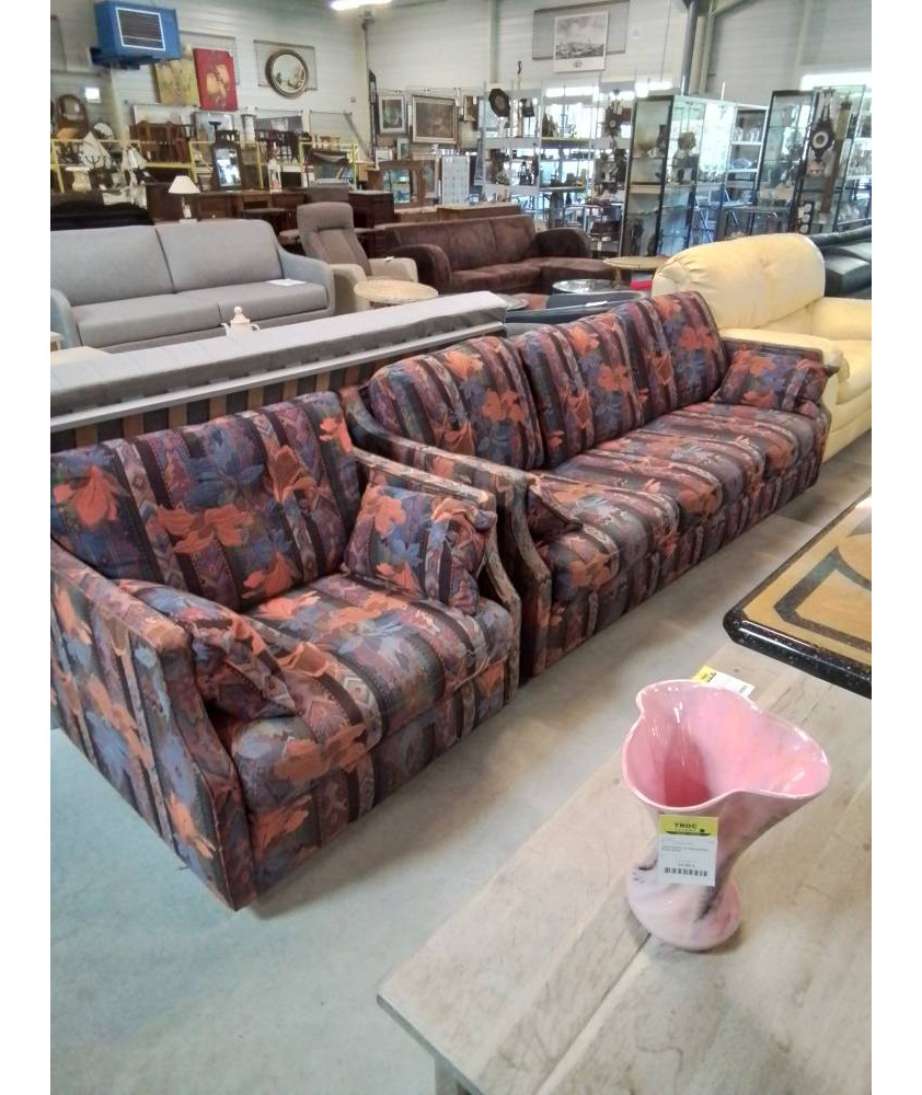 ENSEMBLE 2 PIÈCES FAUTEUIL+ CANAPÉ 3 PLACES TISSU MAUVE ORANGÉ BUROV ENSEMBLE 2 PIÈCES FAUTEUIL+ CANAPÉ 3 PLACES TISSU MAUVE ORANGÉ BUROV