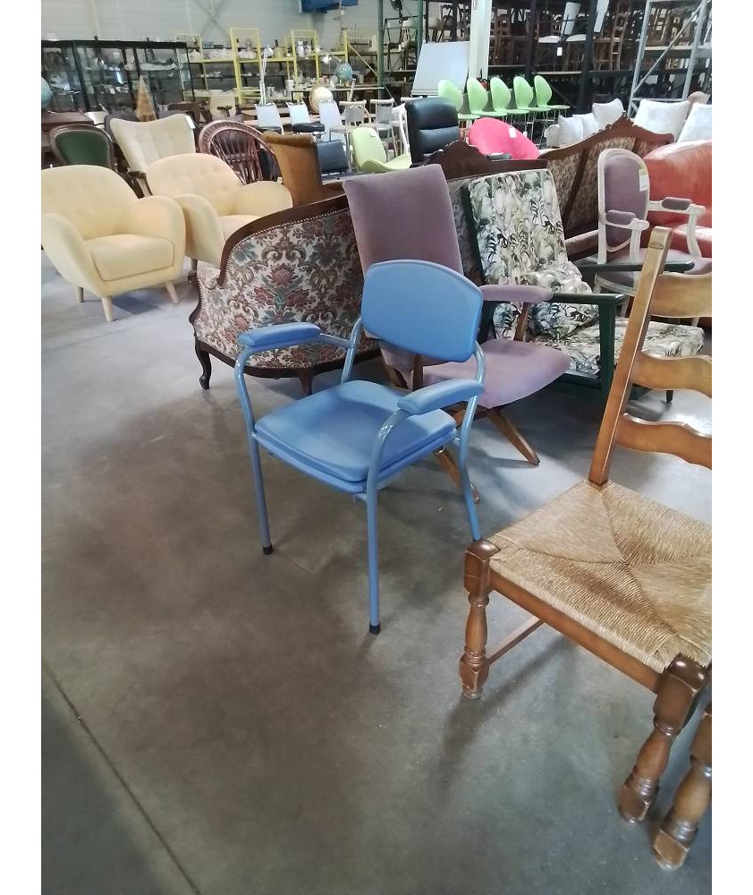 FAUTEUIL D’AISANCE MÉTAL ET PU BLEU