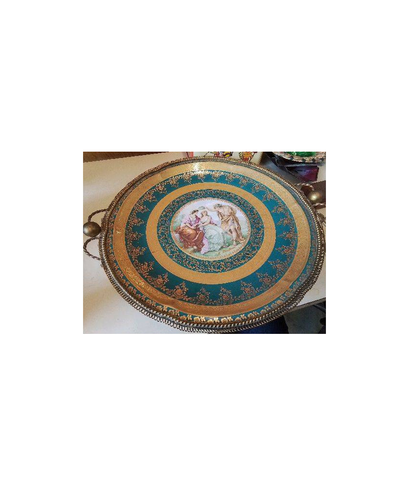 PLAT DECORATIF PORCELAINE ET LAITON