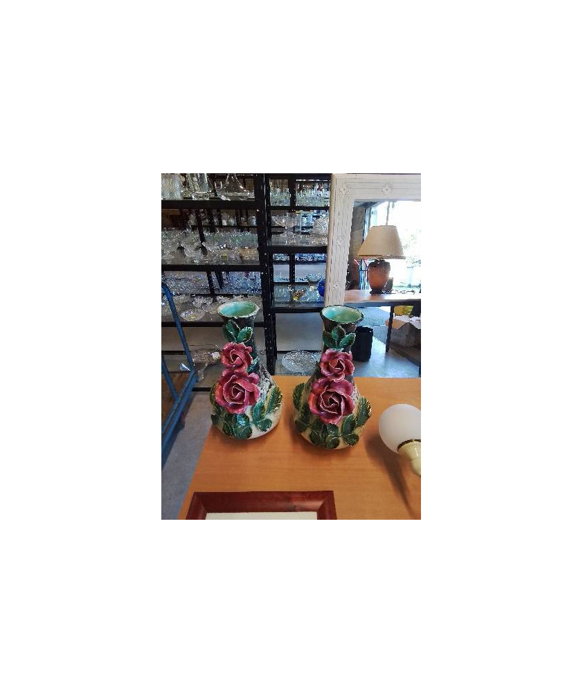 PAIRE DE VASE BARBOTINE CÉRAMIQUE FIN XIXE DÉBUT XXE