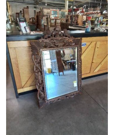 MIROIR RECTANGULAIRE A FRONTON BOIS SCULPTÉ FIN XIXE 135X90CM