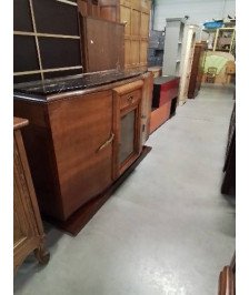 BUFFET ART DÉCO 2 PORTES 1 TIROIR 1 PORTE VITRÉE BOIS CLAIR DESSUS MARBRE NOIR EN L\'ÉTAT 